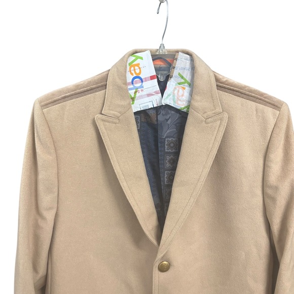 Tallia Mens Overcoat Beige Wool‎ Blend Velvet Trim Long Coat Winter Outerwear XL - Picture 3 of 16